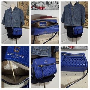 KATE SPADE NEWYORK LOO LOO PERRI LANE BLUE LEATHER PERFORATED CROSS BODY BAG
